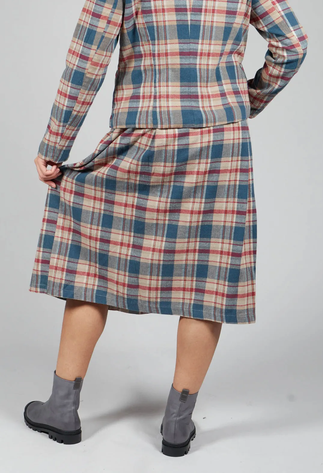 Amici Skirts^Elastic Waist Plaid Cotton Skirt in Sand