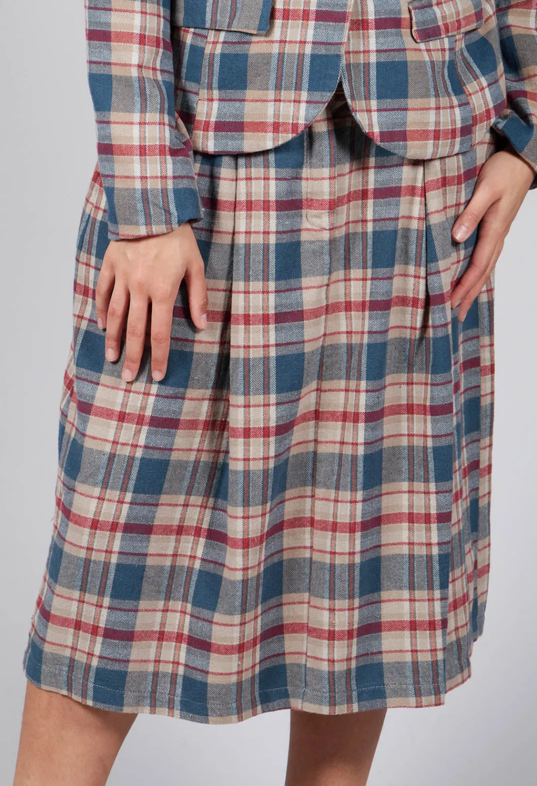 Amici Skirts^Elastic Waist Plaid Cotton Skirt in Sand