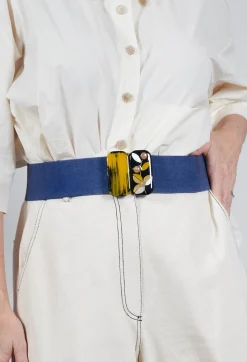 Exquisite J Belts^Elasticated Belt with Feature Clasp Buckle in Blue