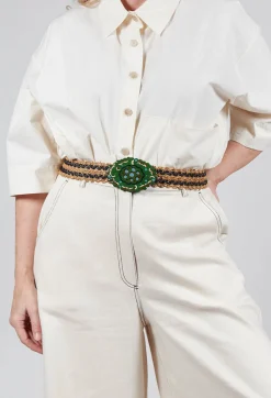 Exquisite J Belts^Elasticated Natural Woven Belt with Large Feature Buckle