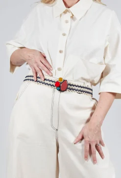 Exquisite J Belts^Elasticated Natural Woven Belt with Multicolour Buckle