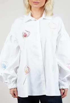 Be Your Essence Shirts & Blouses^Embroidered Shirt with Elasticated Cuffs in Wite