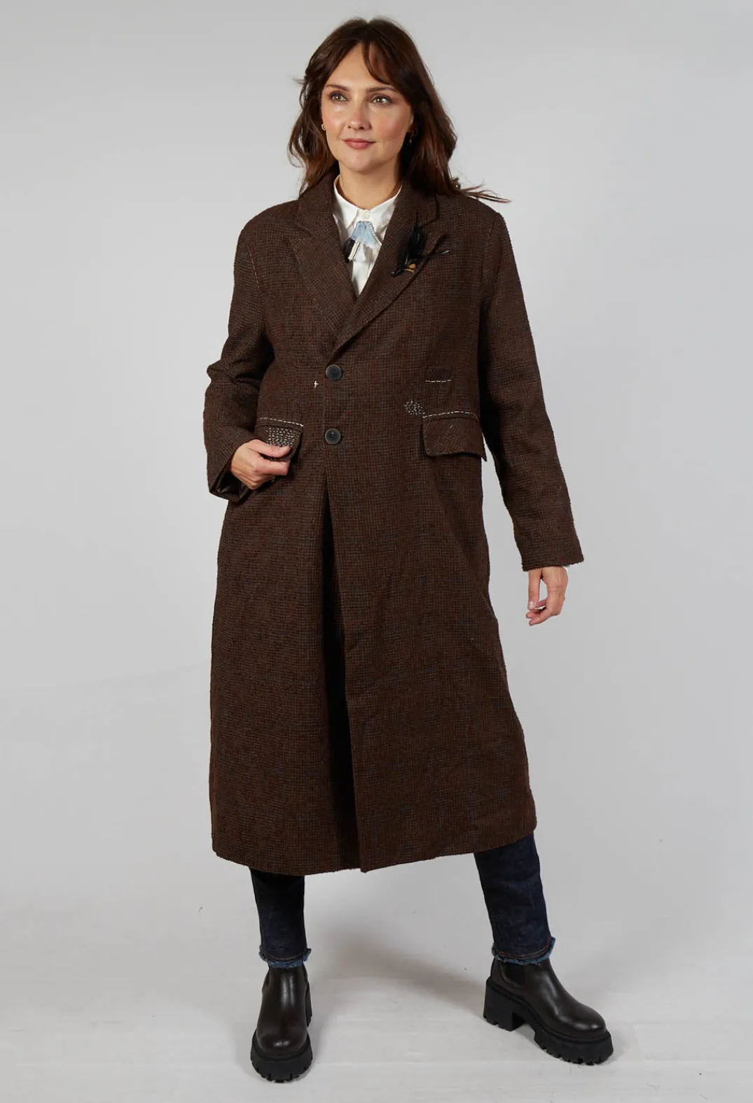 Umit Unal Coats^Evening Coat in Original Brown Minature Check