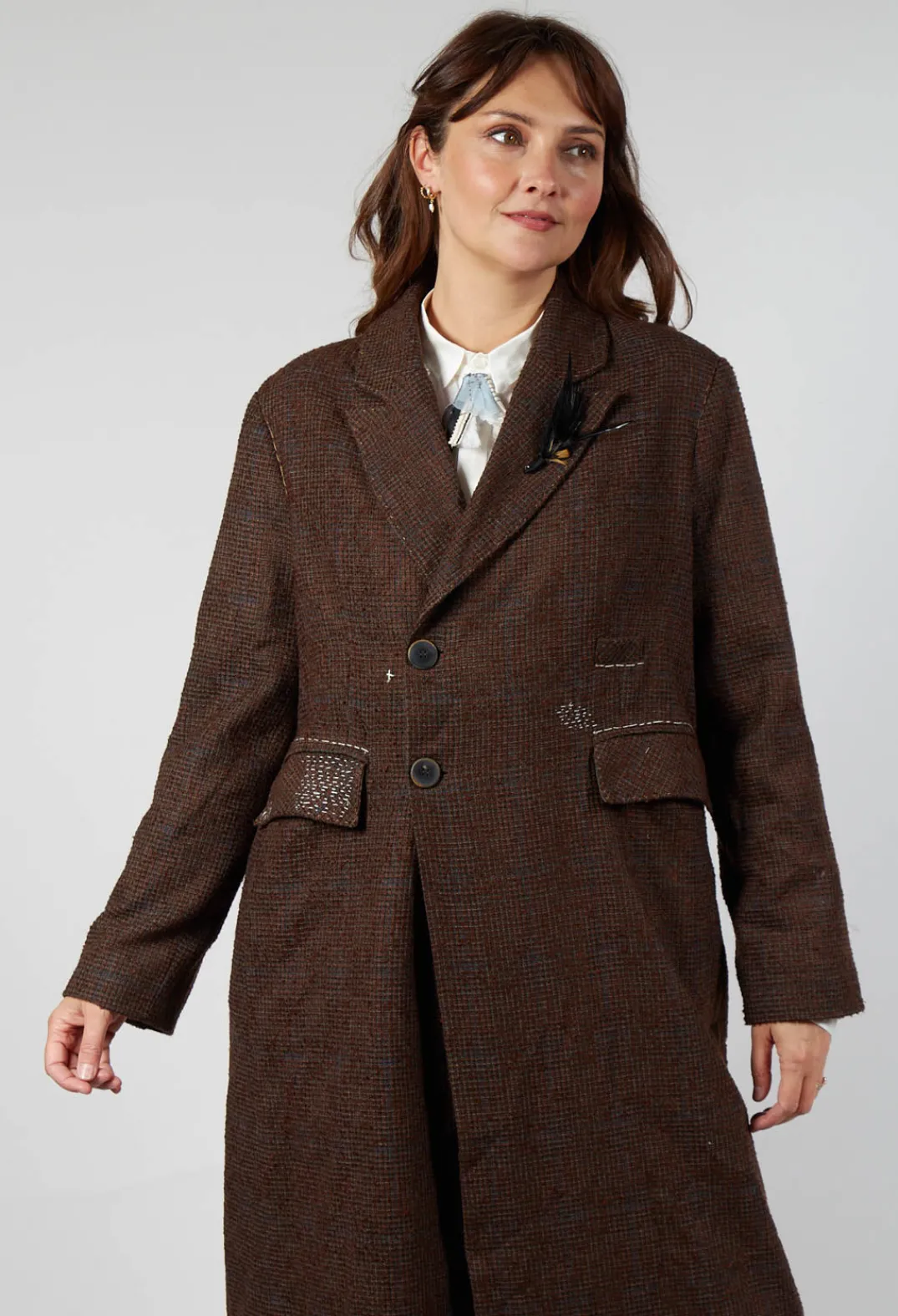 Umit Unal Coats^Evening Coat in Original Brown Minature Check