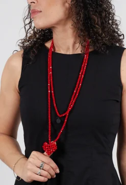 Pluslavie Necklaces^Extra Long Across Heart Necklace in Red