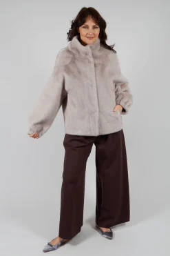 Artico Jackets^Faux Fur Jacket with High Neck in Grey