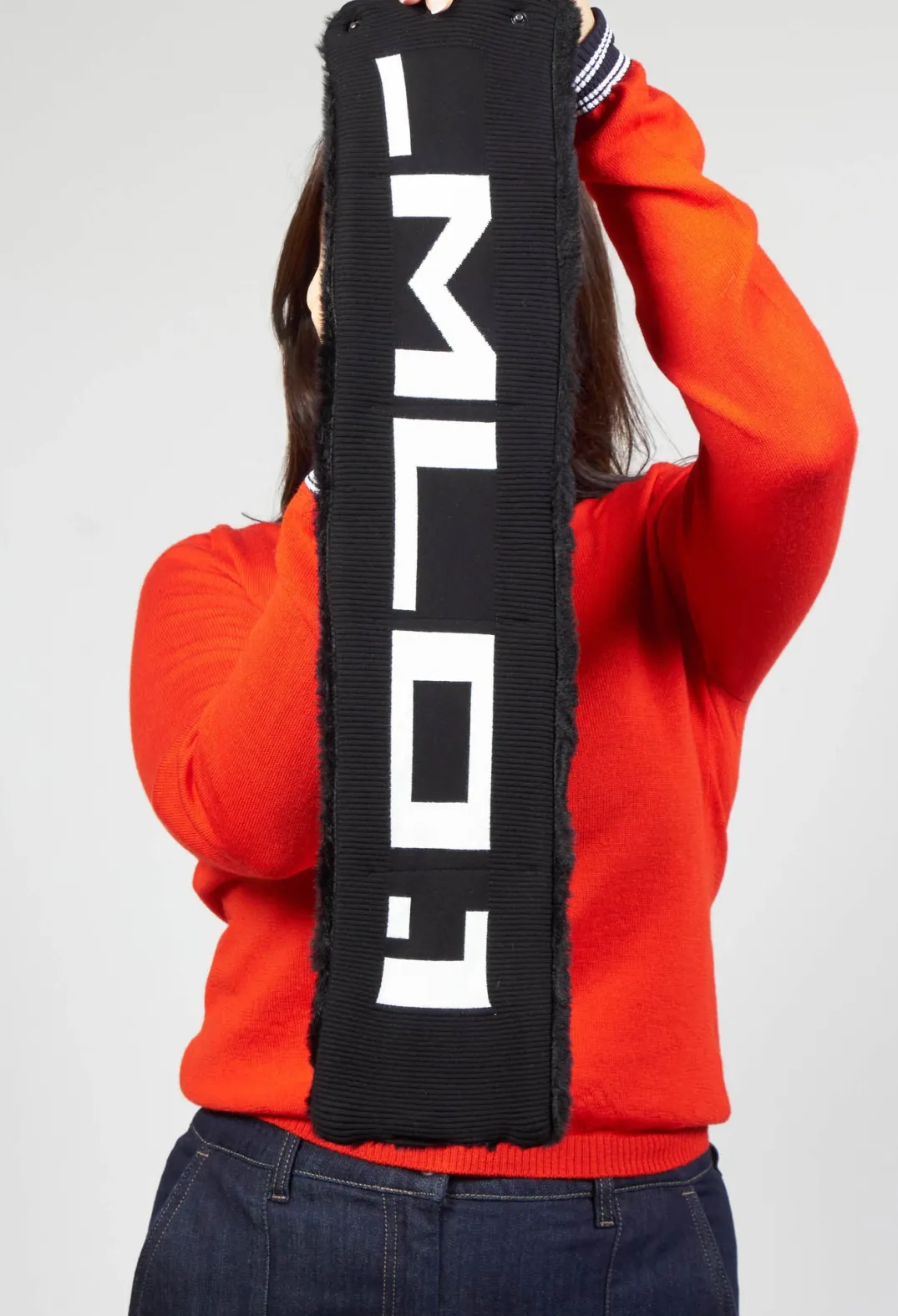 Malloni Scarves^Faux Fur Snood in Molibdenite Black / White