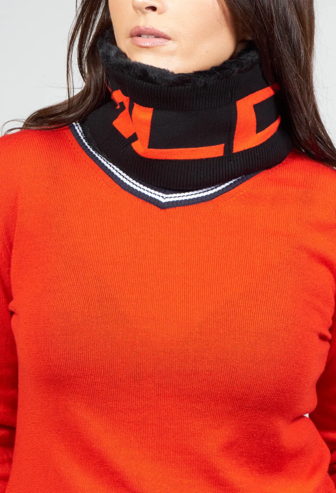 Malloni Scarves^Faux Fur Snood in Molibdenite Black / Orange