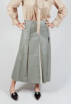 Beatrice B Skirts^Faux Leather Georgette Skirt in Green