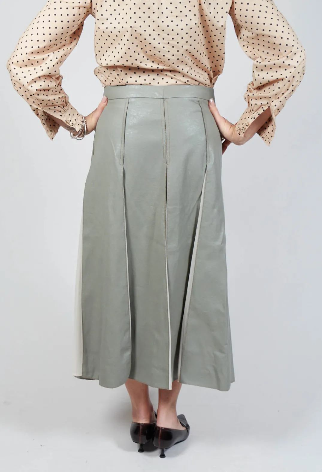 Beatrice B Skirts^Faux Leather Georgette Skirt in Green