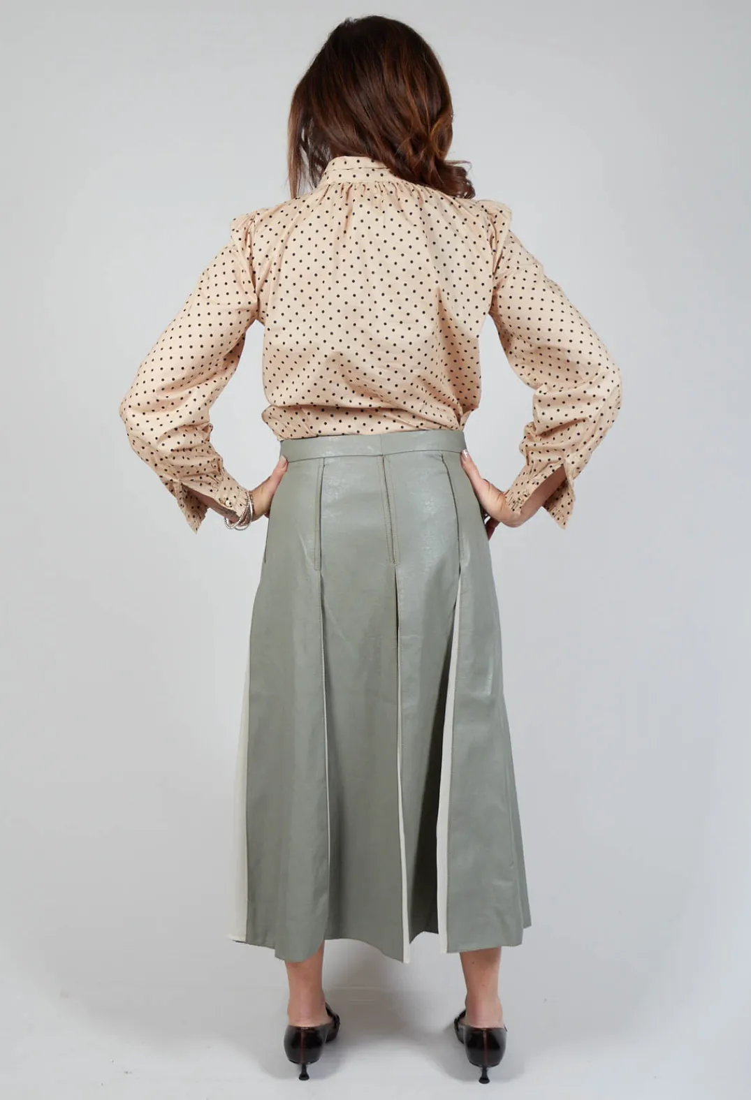 Beatrice B Skirts^Faux Leather Georgette Skirt in Green