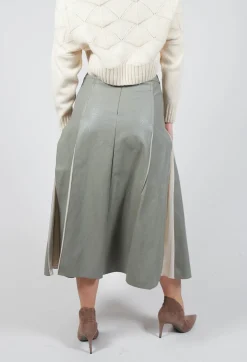 Beatrice B Skirts^Faux Leather Georgette Skirt in Green