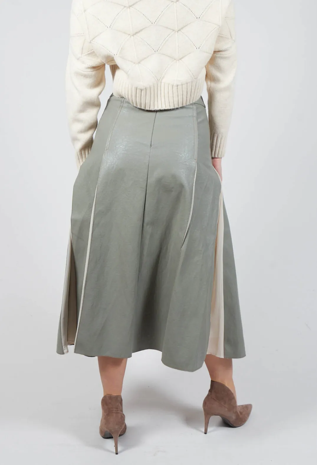 Beatrice B Skirts^Faux Leather Georgette Skirt in Green