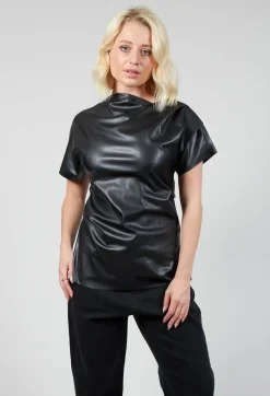 Nostra Santissima T-shirts^Faux Leather T-Shirt in Black