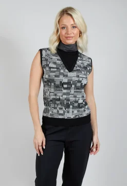 Sarah Pacini Jumpers^Faux Turtleneck V-Neck Sweater Vest in Off White