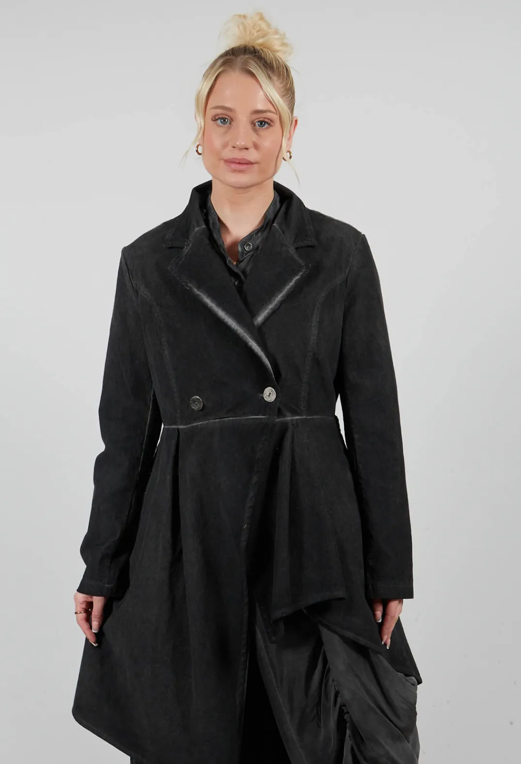 Sanctamuerte Dresses^Fine Cord Dress Coat in Cannete and Raso di Viscosa Grey Storm