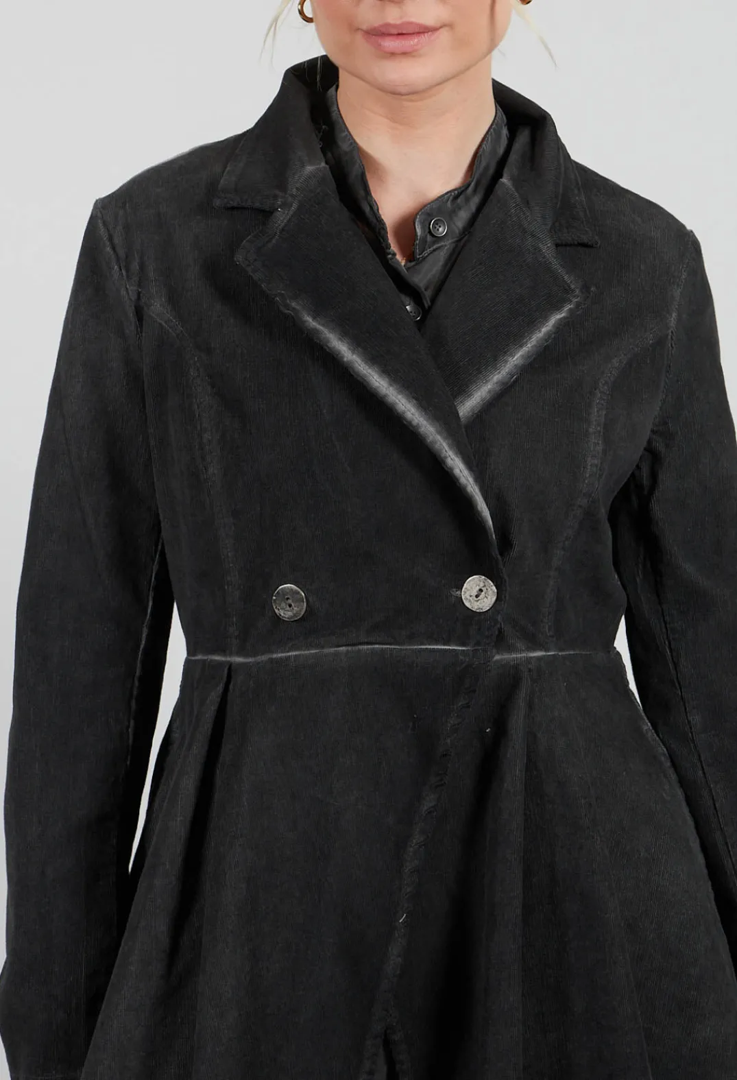 Sanctamuerte Dresses^Fine Cord Dress Coat in Cannete and Raso di Viscosa Grey Storm
