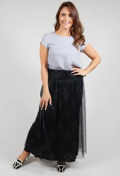 Lilith Skirts^Fine Jersey Skirt with Net Overlay in inox