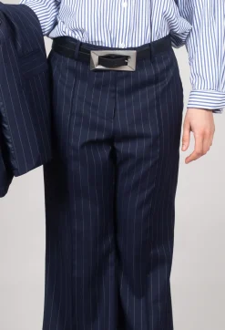 Mei Meij Trousers^Flared Leg Tailored Trousers in Gessato Blue Nights