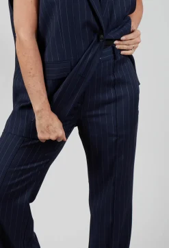Mei Meij Trousers^Flared Leg Tailored Trousers in Gessato Blue Nights