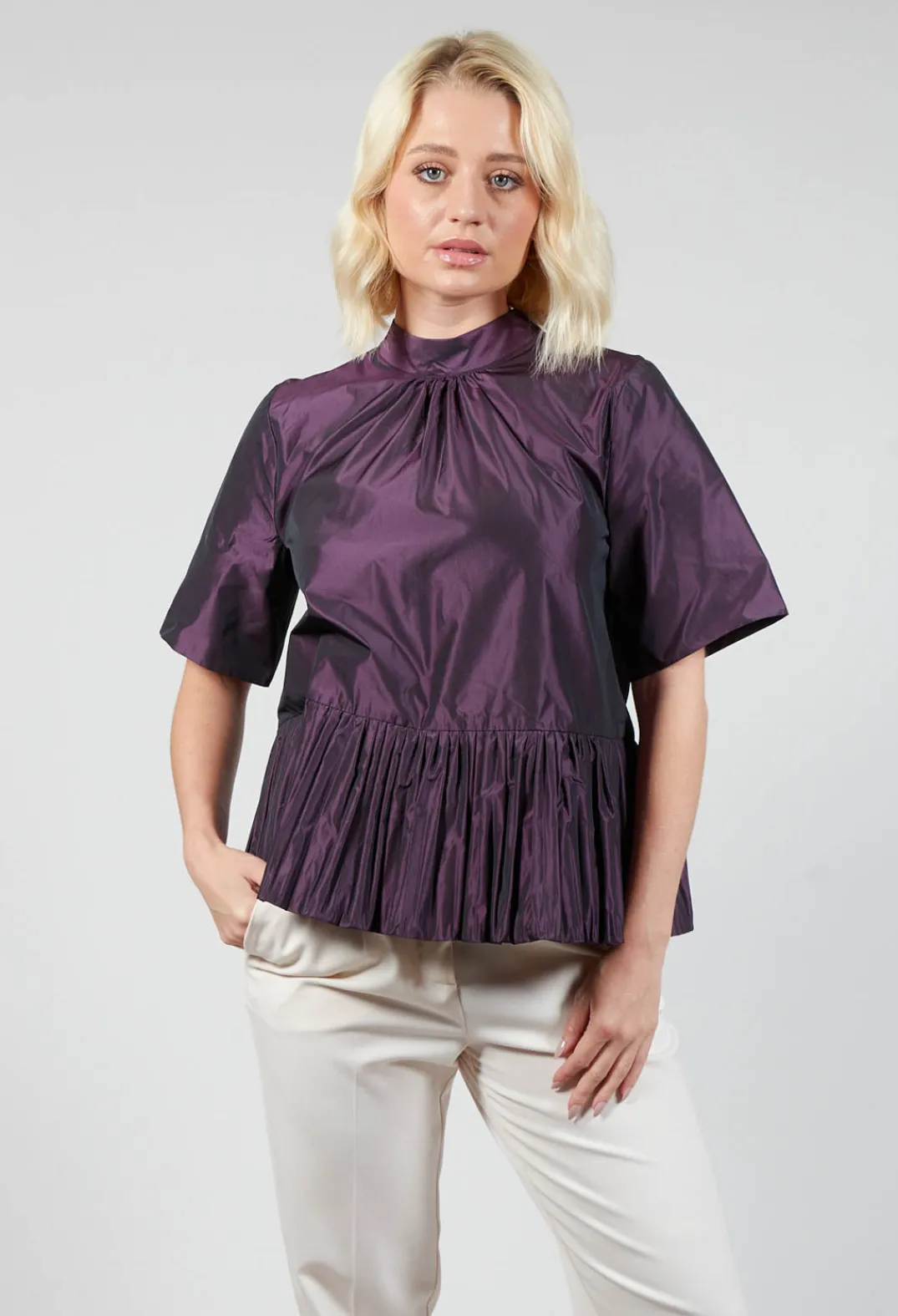 Beatrice B Shirts & Blouses^Flared Shape Shirt with Short Sleeves in Purple