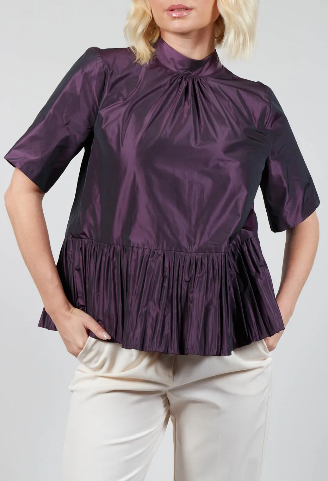 Beatrice B Shirts & Blouses^Flared Shape Shirt with Short Sleeves in Purple