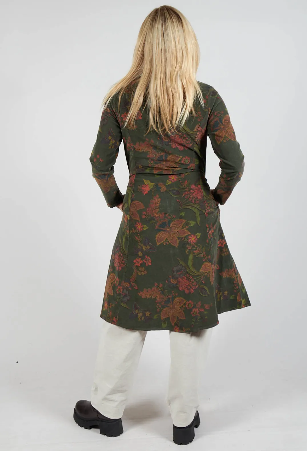 Blueberry Dresses^Floral Cord Shirt Dress in Moss