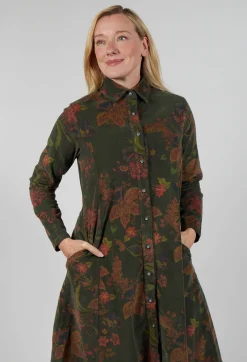 Blueberry Dresses^Floral Cord Shirt Dress in Moss