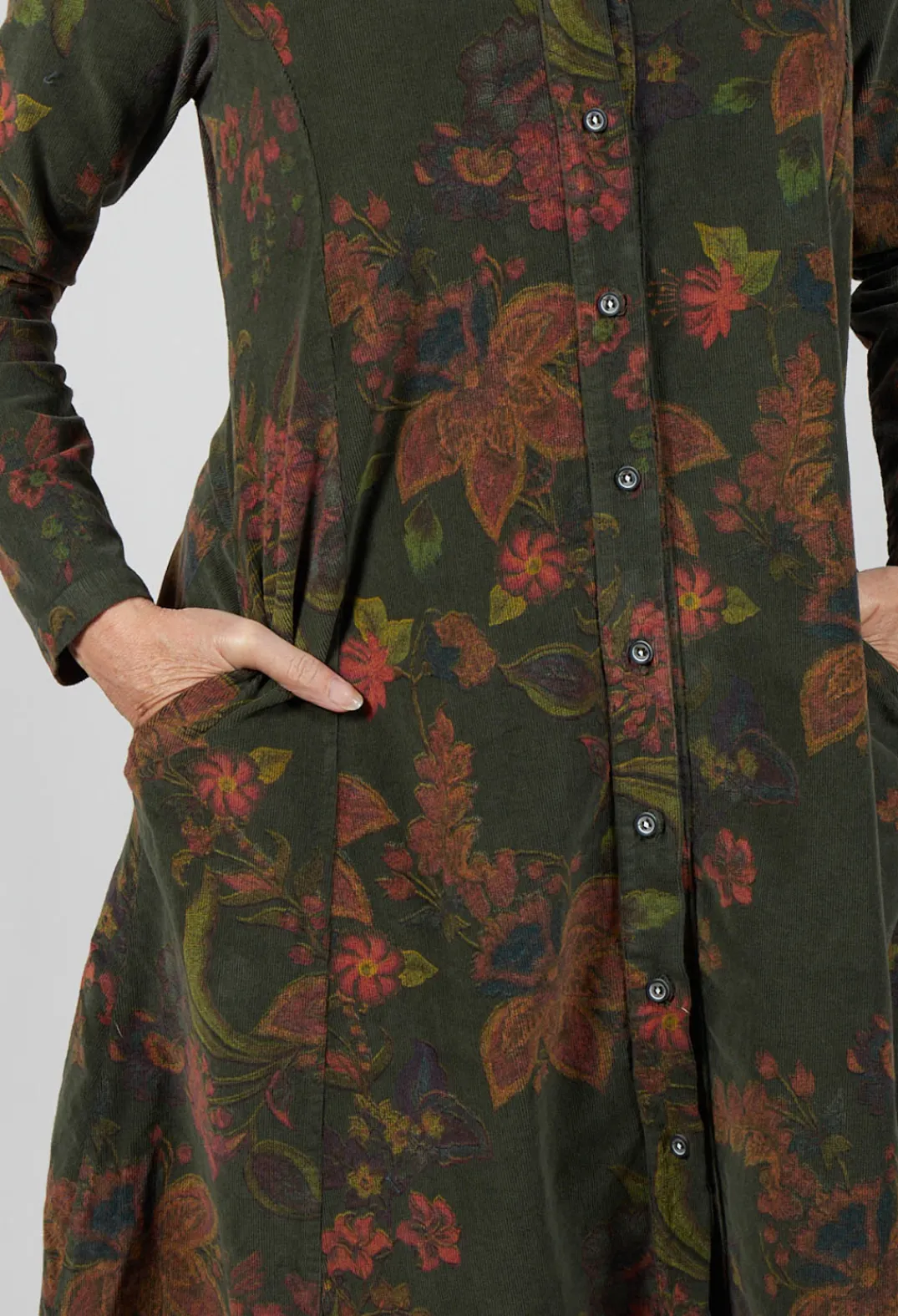 Blueberry Dresses^Floral Cord Shirt Dress in Moss