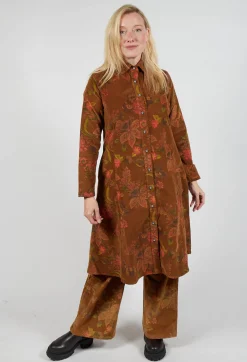 Blueberry Dresses^Floral Cord Shirt Dress in Tabacco