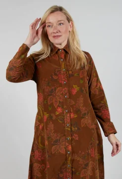 Blueberry Dresses^Floral Cord Shirt Dress in Tabacco