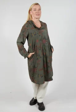 Blueberry Dresses^Floral Lyocell Cowl Neck Dress in Moss