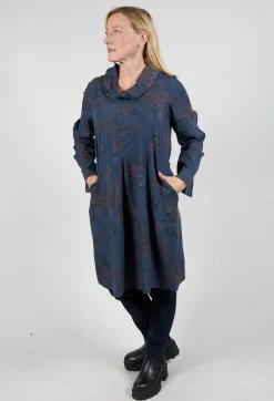 Blueberry Dresses^Floral Lyocell Cowl Neck Dress in Navy