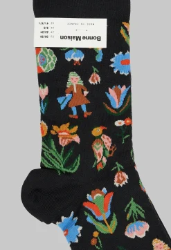 Bonne Maison Socks^Floral Patterned Socks in Tapisserie Faux Noir