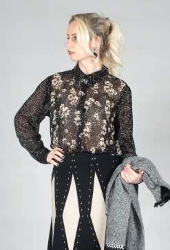 Rene Derhy Shirts & Blouses^Floral Print Sheer Blouse in Noir