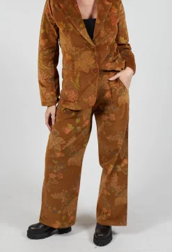 Blueberry Trousers^Floral Velvet Palazzo Trousers in Tabacco
