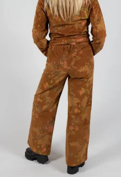 Blueberry Trousers^Floral Velvet Palazzo Trousers in Tabacco