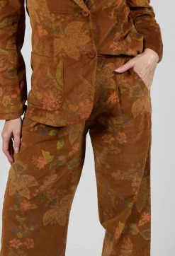 Blueberry Trousers^Floral Velvet Palazzo Trousers in Tabacco