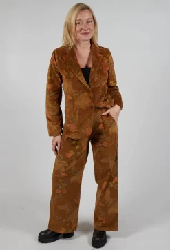 Blueberry Trousers^Floral Velvet Palazzo Trousers in Tabacco