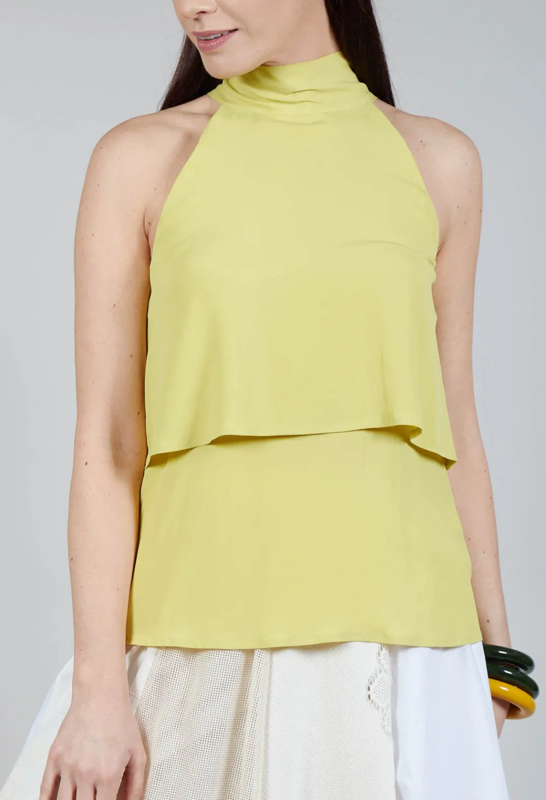 Beatrice B Tops^Flounce Top in Apple Green