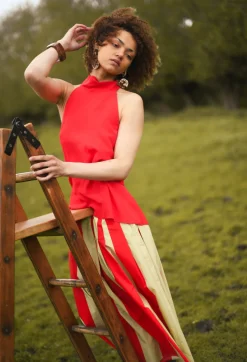 Beatrice B Tops^Flounce Top in Red
