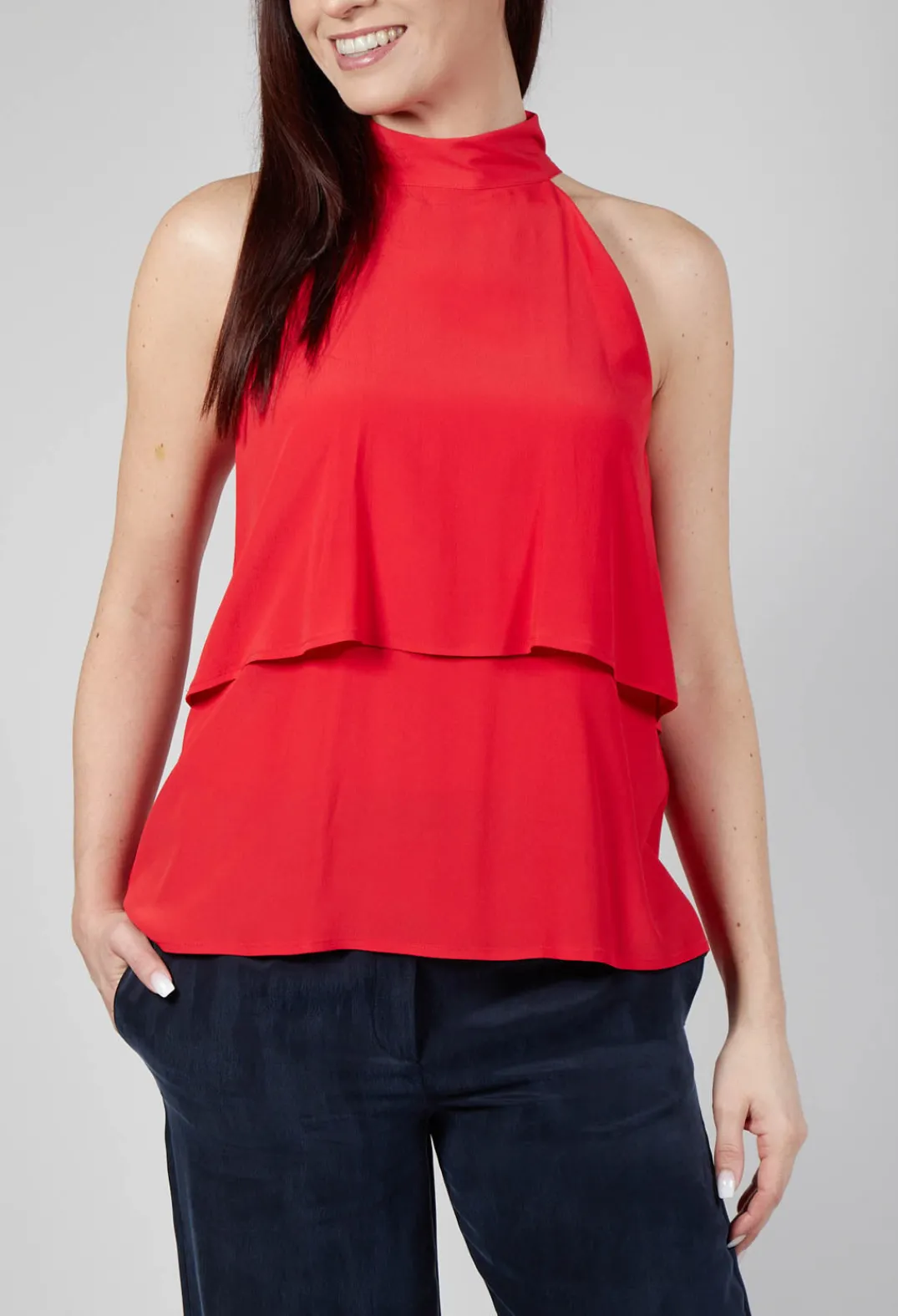 Beatrice B Tops^Flounce Top in Red
