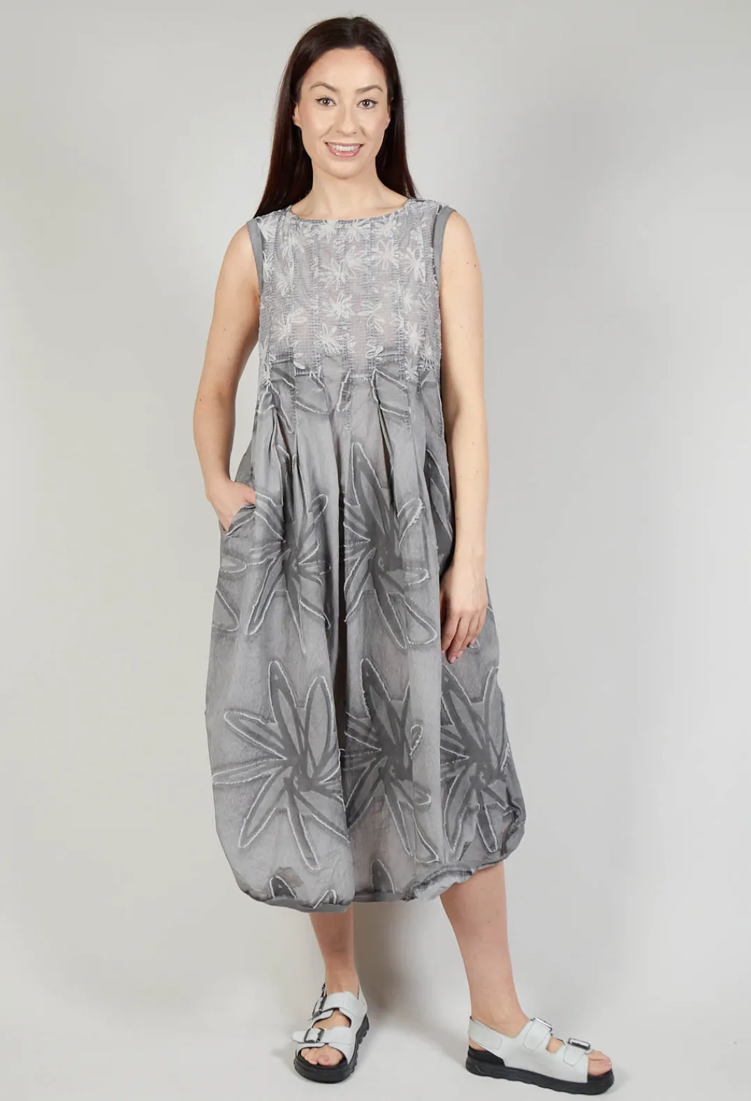 Rundholz Dip Dresses^Flower Print Babydoll Dress in C.Coal 70% Cloud