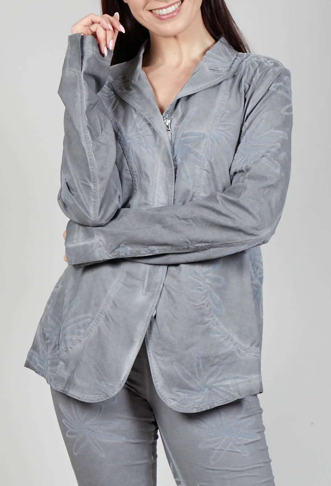 Rundholz Dip Jackets^Flower Print Open Jacket in C.Coal 70% Flock Cloud
