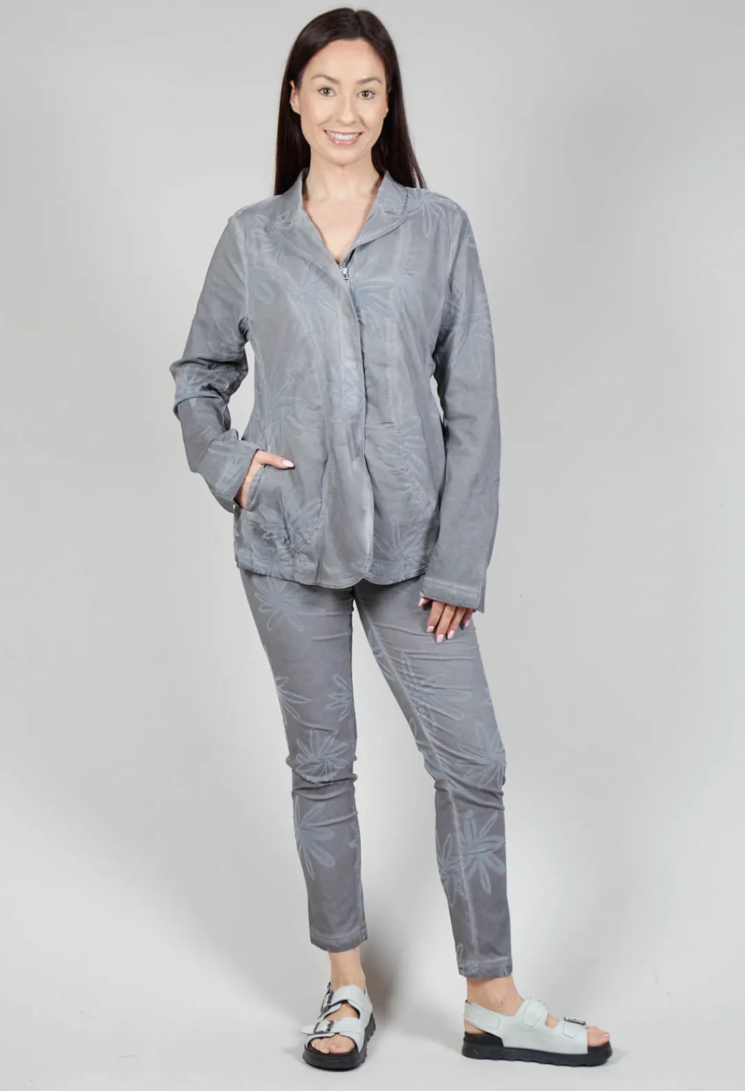 Rundholz Dip Jackets^Flower Print Open Jacket in C.Coal 70% Flock Cloud