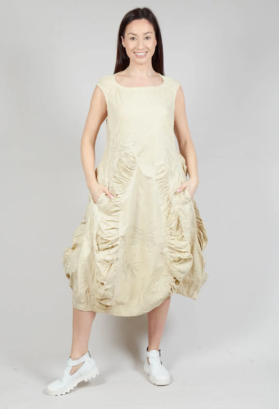 Rundholz Dip Dresses^Flower Print Ruched Dress in Wax Flock Cloud