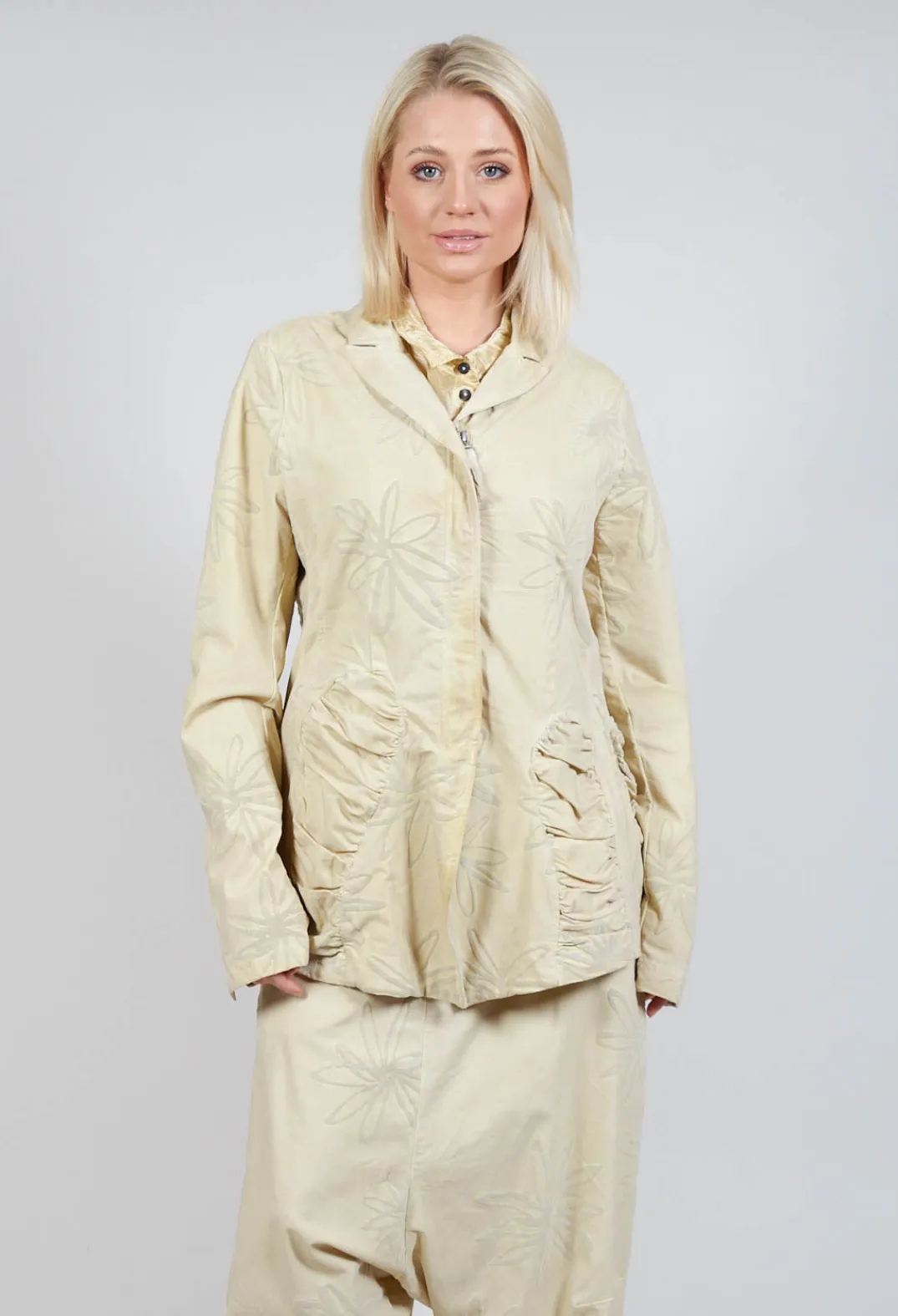 Rundholz Dip Jackets^Flower Print Ruched Jacket in Wax Flock Cloud