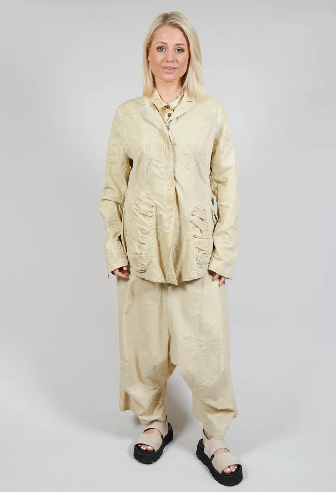 Rundholz Dip Jackets^Flower Print Ruched Jacket in Wax Flock Cloud