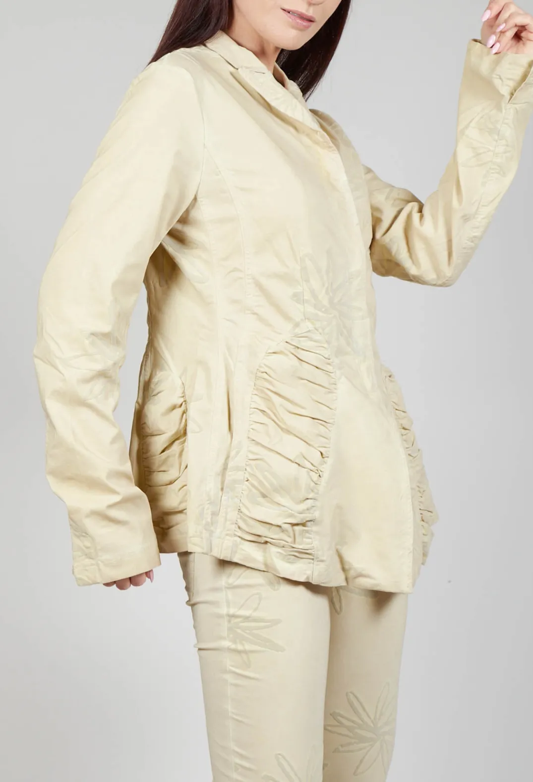 Rundholz Dip Jackets^Flower Print Ruched Jacket in Wax Flock Cloud