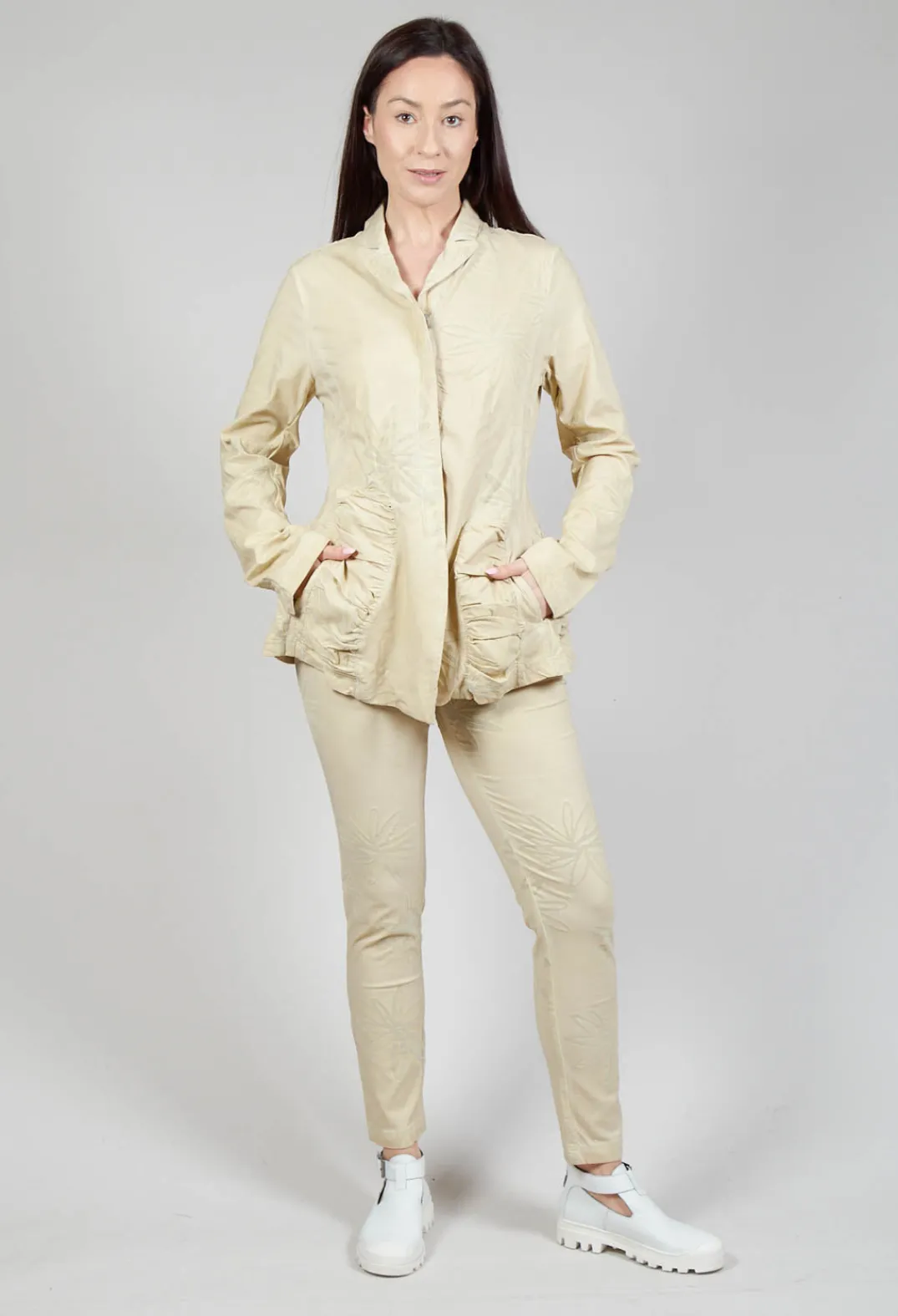 Rundholz Dip Jackets^Flower Print Ruched Jacket in Wax Flock Cloud